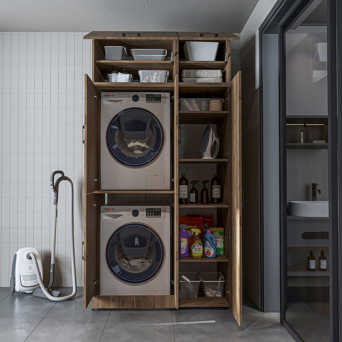 Roomart wasmachinekast DORA-II, 115 cm, voor wasmachine en droger, in 5 kleuren