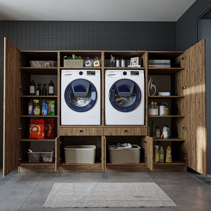 Roomart Schrankwand für Waschküche & Hauswirtschaftsraum – 254 cm breit – mit Ausziehbrett – in • Weiß •Eiche •Schwarz-Eiche - badezimmerschrank, waschbecken, badezimmermöbel, badschrank, badezimmer, mit, unterschrank, badmöbel, set, waschtisch, möbel, ba