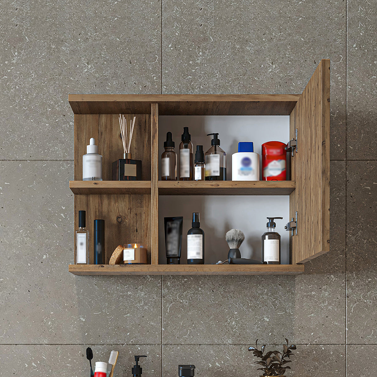 Roomart spiegelkast ADA, 60 cm, met open schap en soft-close-deur, in 4 kleuren
