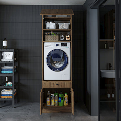 Roomart Waschmaschinenschrank mit Ausziehbrett • Weiß • Eiche • Schwarz eiche - waschmaschinenschrank, waschmaschinenregal, waschturm, schrank, weiß, waschmaschinen, unterschrank, waschmaschine, trockner, haushaltsschrank, schränke, badschrank, hochschran