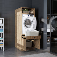 Roomart Waschmaschinenschrank mit Ausziehbrett • Weiß • Eiche • Schwarz eiche - waschmaschinenschrank, waschmaschinenregal, waschturm, schrank, weiß, waschmaschinen, unterschrank, waschmaschine, trockner, haushaltsschrank, schränke, badschrank, hochschran