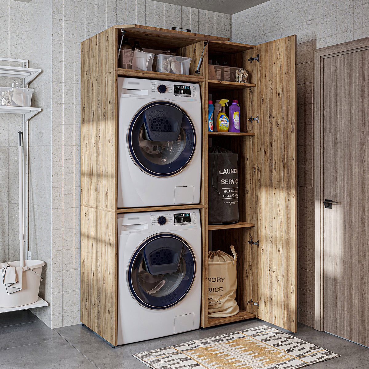 Roomart wasmachinekast DUO-I, 112 cm, voor 2 apparaten met hoge kast, in 2 kleuren