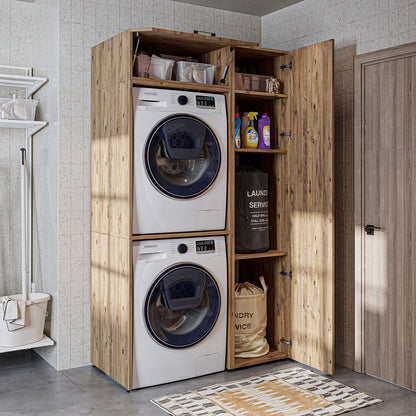 Roomart wasmachinekast DUO-I, 112 cm, voor 2 apparaten met hoge kast, in 2 kleuren