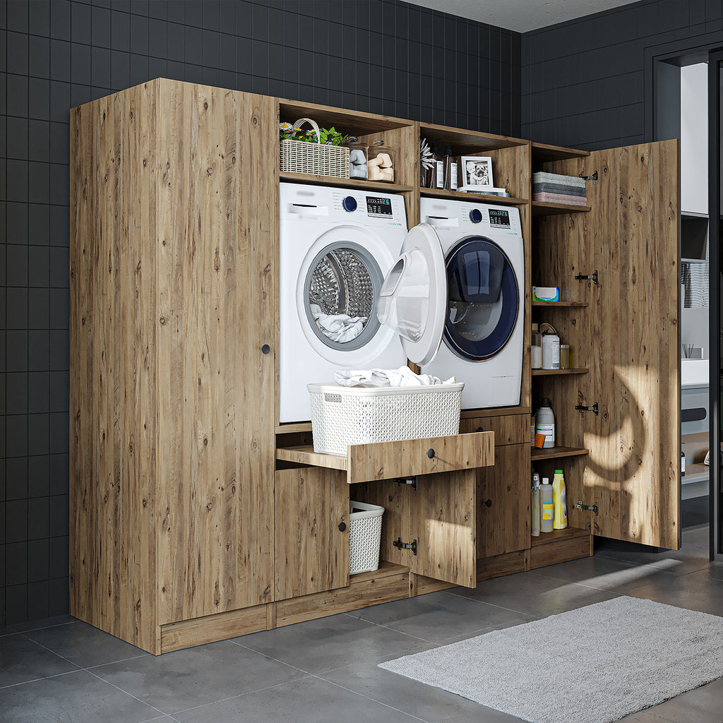 View details for Roomart Waschmaschinenumbauschrank & Schrankwand für Waschküche und Hauswirtschaftsraum – 224 cm breit – mit praktischem Ausziehbrett – erhältlich in Weiß, Eiche oder Schwarz-Eiche Roomart Waschmaschinenumbauschrank & Schrankwand für Wasc