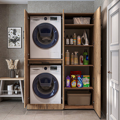 Roomart wasmachinekast DORA-I, 130 cm, met uittrekplank en hoge kast, 5 kleuren