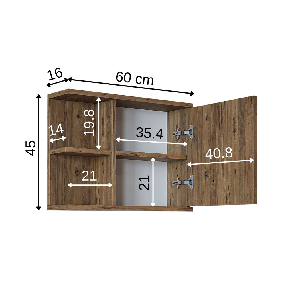 Roomart spiegelkast ADA, 60 cm, met open schap en soft-close-deur, in 4 kleuren