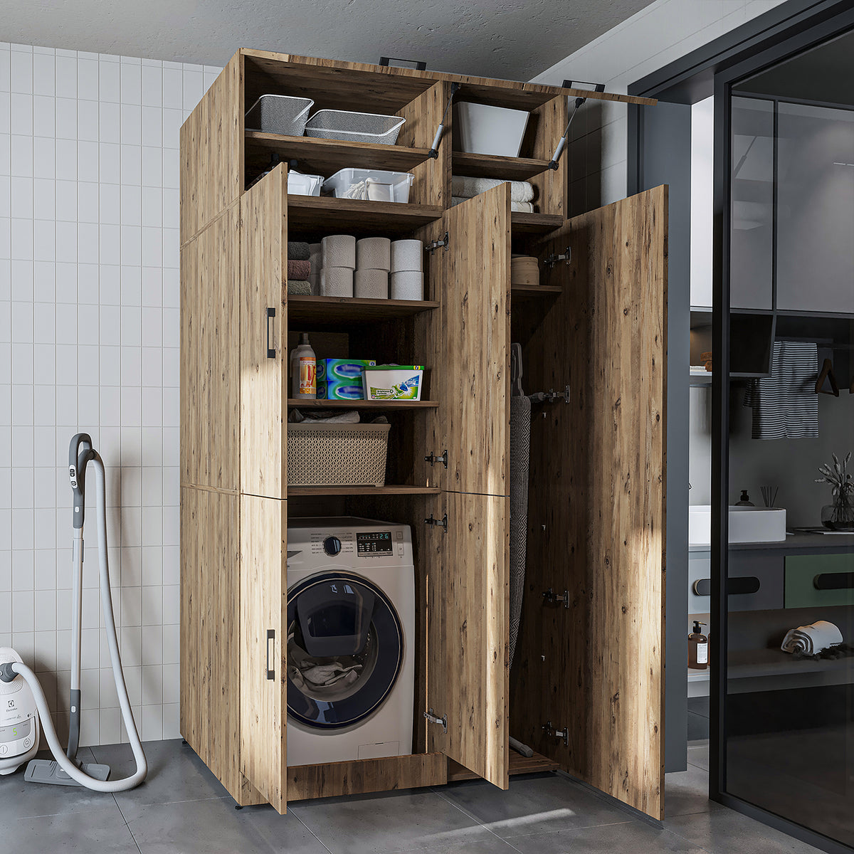 Roomart wasmachinekast DORA-II, 115 cm, voor wasmachine en droger, in 5 kleuren