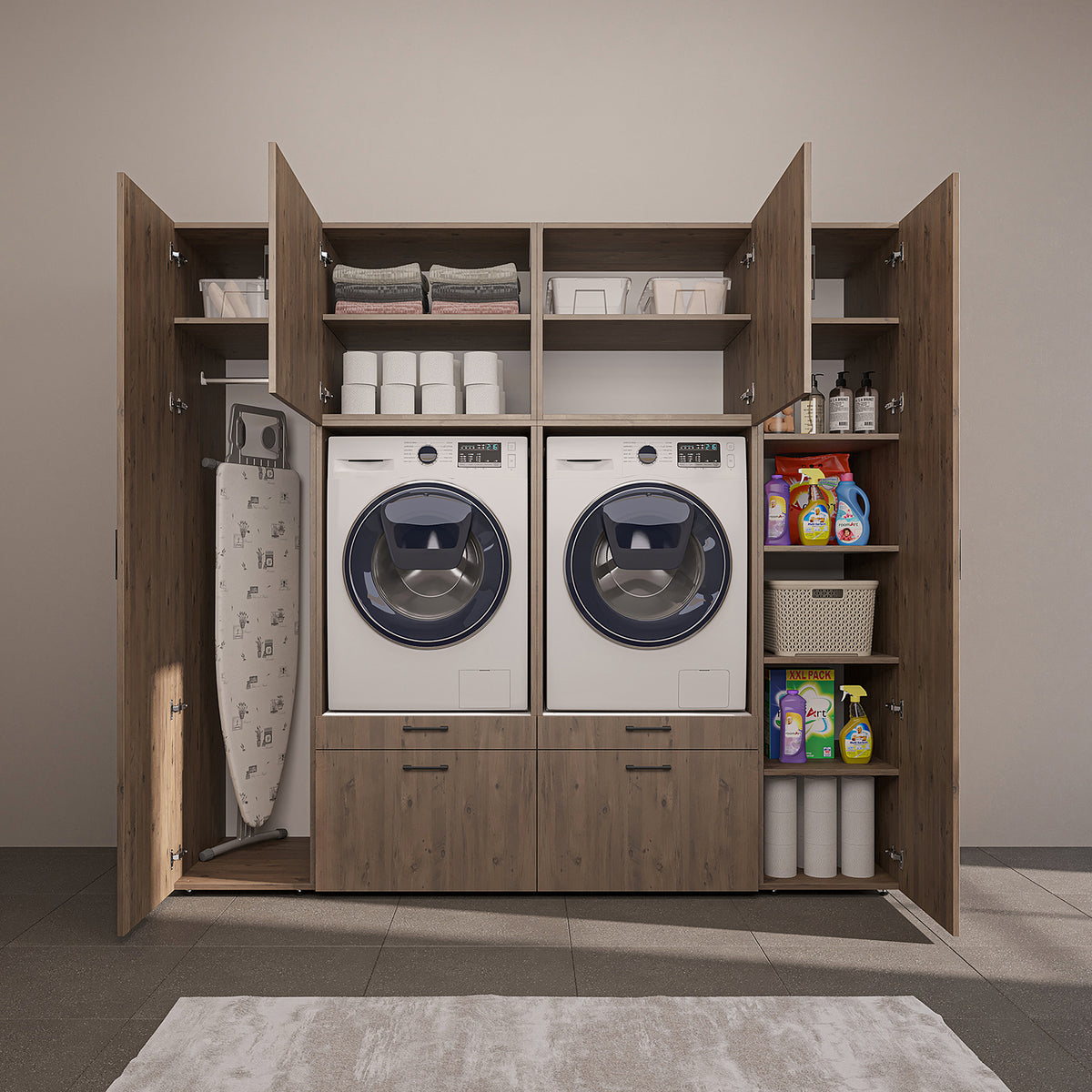 Roomart wandmeubel SERIE 2, 224 cm, voor 2 apparaten met 2 hoge kasten, in 3 kleuren