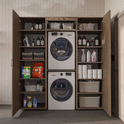 Roomart wandmeubel DUO-I, 187 cm, met 2 hoge kasten en bovenkast voor wasmachine & droger, in 2 kleuren