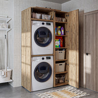 Roomart wasmachinekast DUO-I, 112 cm, voor 2 apparaten met hoge kast, in 2 kleuren