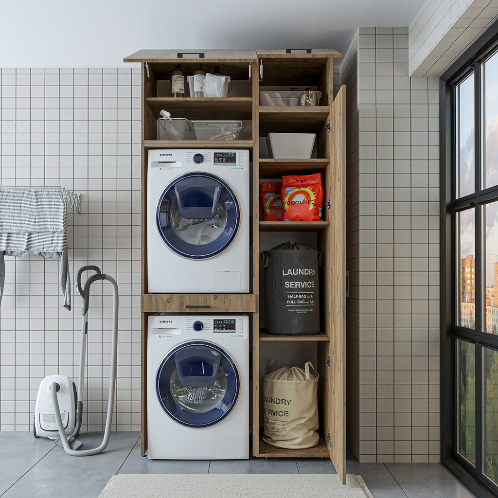 Roomart wasmachinekast DUO-I, 112 cm, met hoge kast en uittrekplank, in 3 kleuren