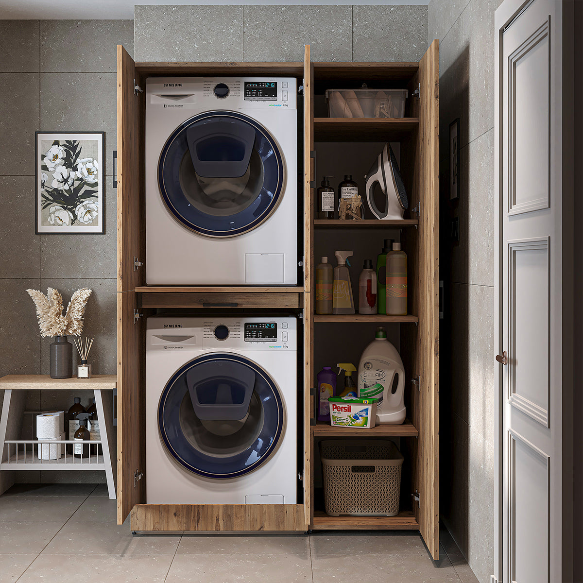 Roomart wasmachinekast DORA-I, 115 cm, voor wasmachine en droger met hoge kast, in 5 kleuren