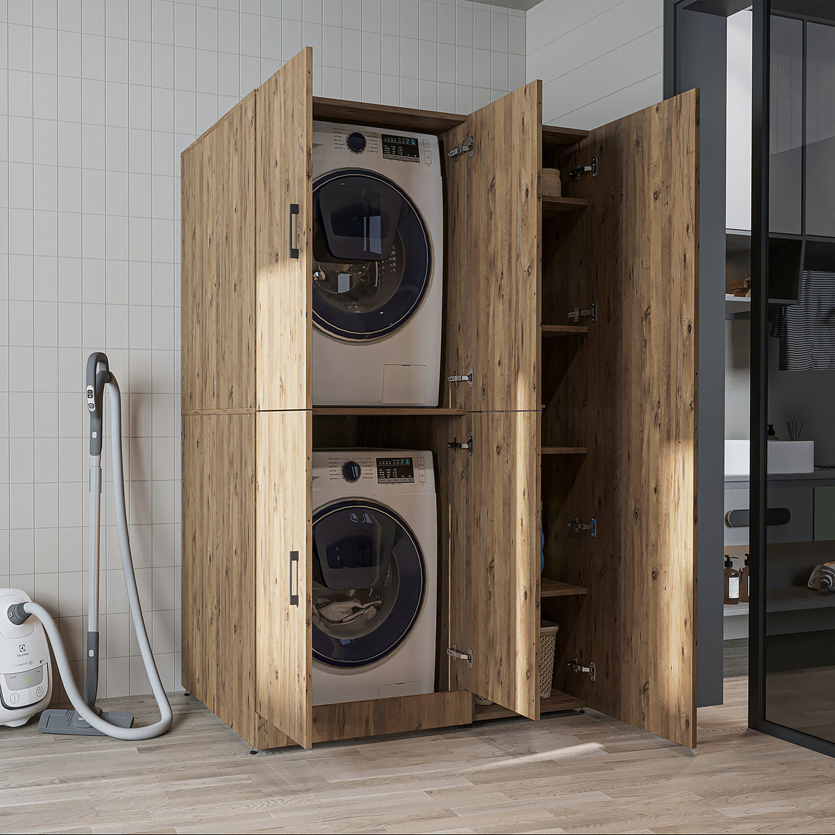 Roomart wasmachinekast DORA-II, 115 cm, voor wasmachine en droger, in 5 kleuren