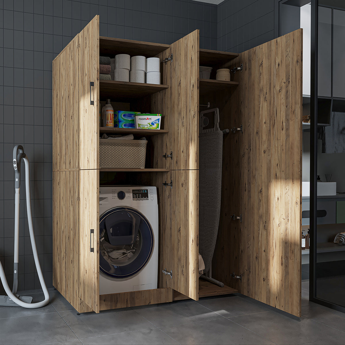 Roomart wasmachinekast DORA-II, 130 cm, voor wasmachine en droger, in 5 kleuren