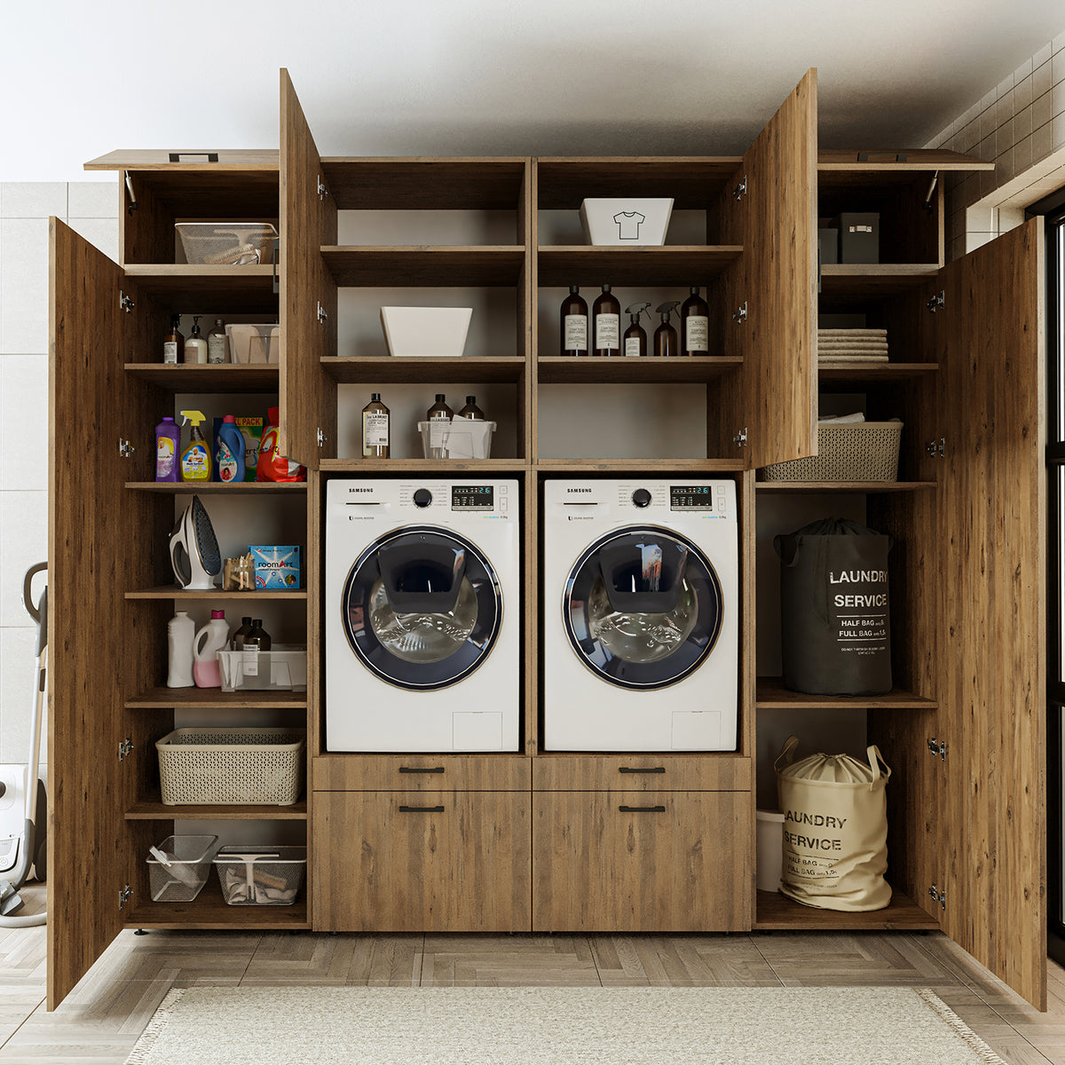 Roomart wasmachinekast SERIE 2 met 2 hoge kasten, 254 cm, in 3 kleuren