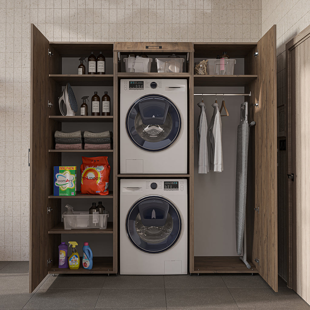 Roomart wandmeubel DUO-I, 187 cm, met 2 hoge kasten en bovenkast voor wasmachine & droger, in 2 kleuren