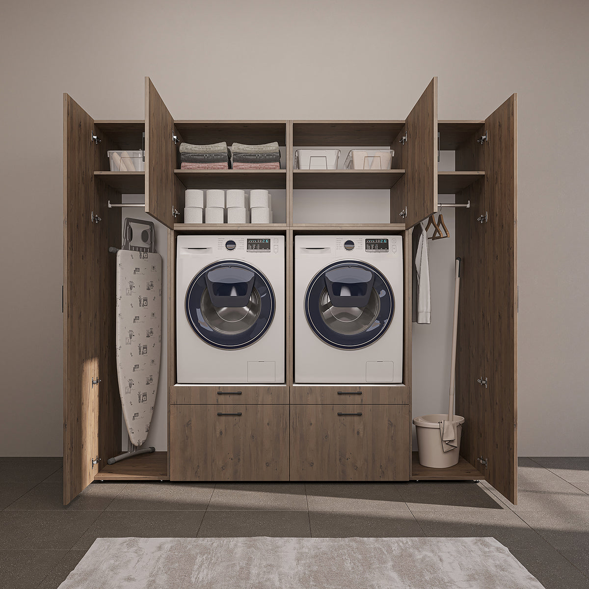 Roomart wandmeubel SERIE 2, 224 cm, voor 2 apparaten met 2 hoge kasten, in 3 kleuren