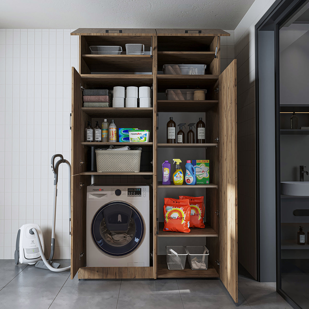 Roomart wasmachinekast DORA-II, 130 cm, voor wasmachine en droger, in 5 kleuren