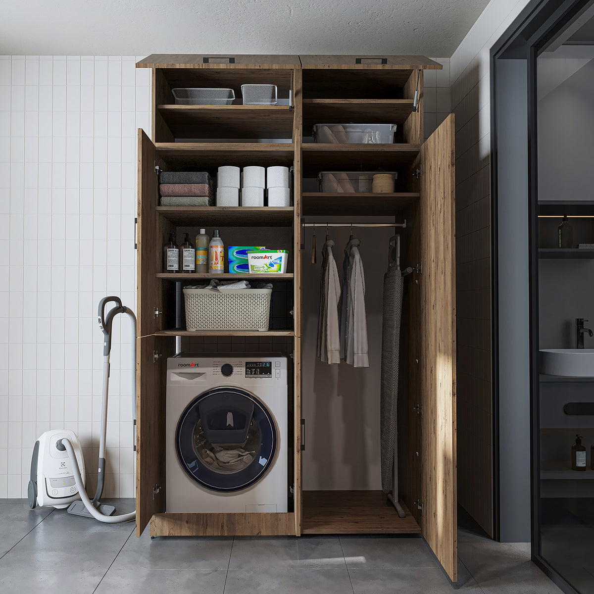 Roomart wasmachinekast DORA-II, 130 cm, voor wasmachine en droger, in 5 kleuren
