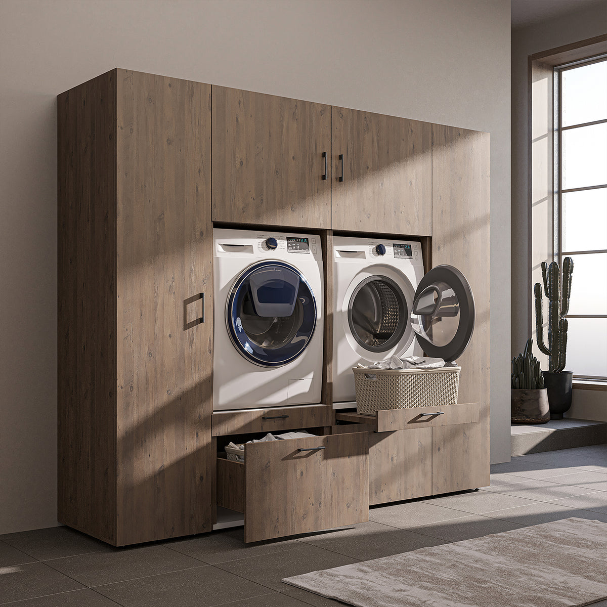 Roomart wandmeubel SERIE 2, 224 cm, voor 2 apparaten met 2 hoge kasten, in 3 kleuren