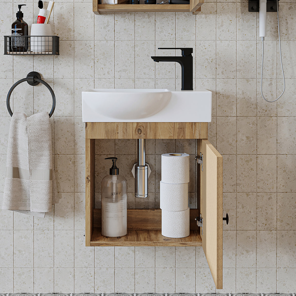 Roomart wastafelonderkast PUNTO, 46,5 cm, met keramische wastafel, in 4 kleuren