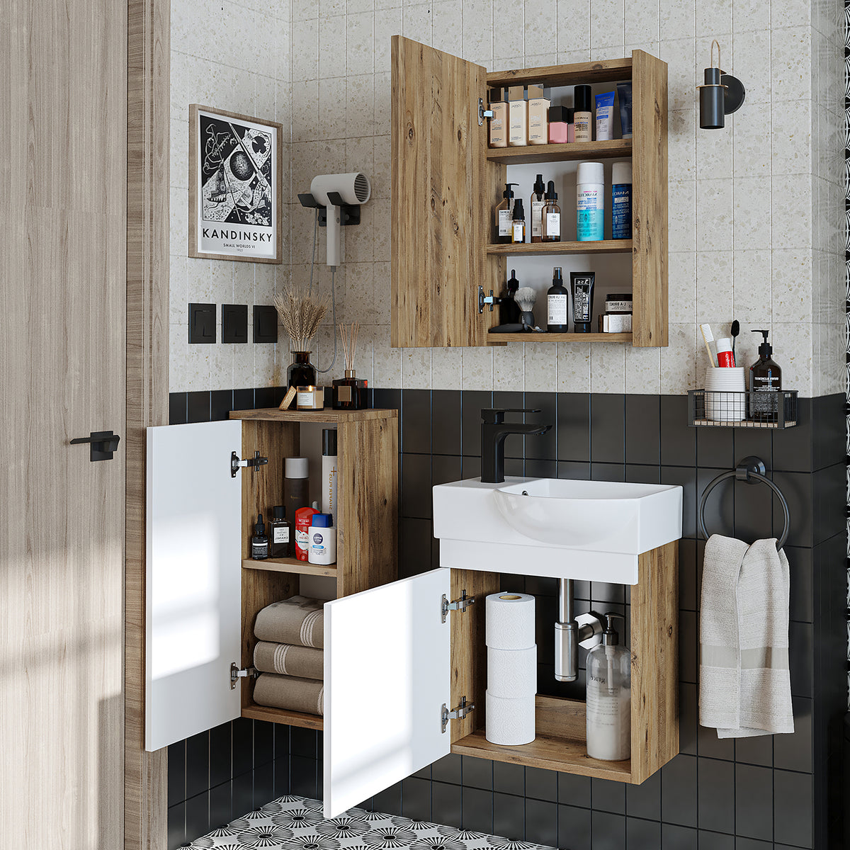 Badmöbelset • PUNTO • Unterschrank mit Waschbecken • Badezimmer Möbel • Gäste WC - badezimmerschrank, waschbecken, badezimmermöbel, badschrank, badezimmer, mit, unterschrank, badmöbel, set, waschtisch, möbel, badezimmermãbel, bad, badezimmerschränke, schm