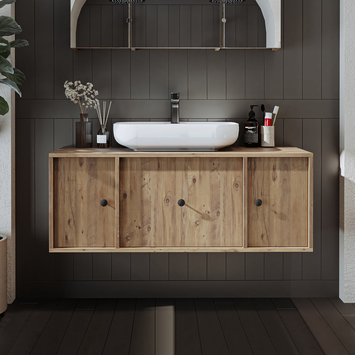 Roomart Badezimmermöbel GUSTO 120 cm – Keramik Waschbecken &/oder Unterschrank – Modernes Design – Varianten wählbar – Eiche oder Weiß badezimmerschrank, waschbecken, badezimmermöbel, badschrank, badezimmer, mit, unterschrank, badmöbel, set, waschtisch, m