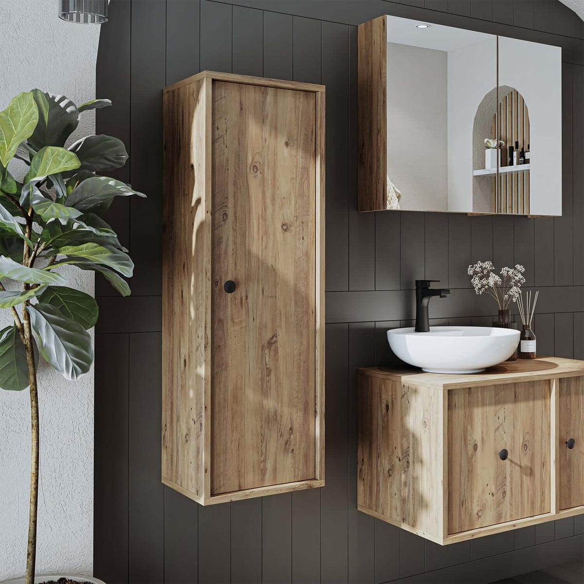 Roomart Badezimmermöbel Set GUSTO-ATL 90 cm - badezimmerschrank, waschbecken, badezimmermöbel, badschrank, badezimmer, mit, unterschrank, badmöbel, set, waschtisch, möbel, badezimmermãbel, bad, badezimmerschränke