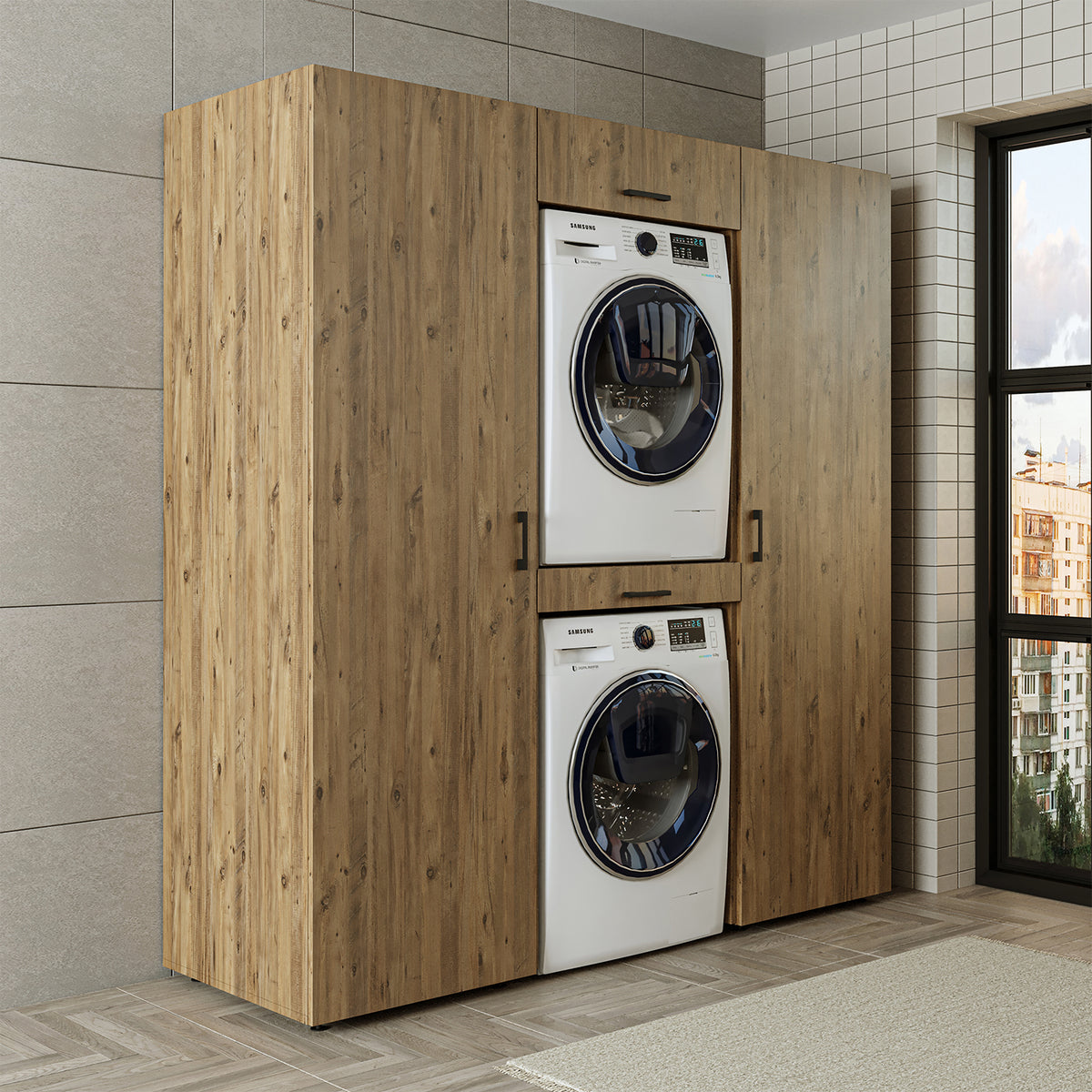 Roomart kastwand DUO-I, 187 cm, wasmachine en droger boven elkaar, in 3 kleuren