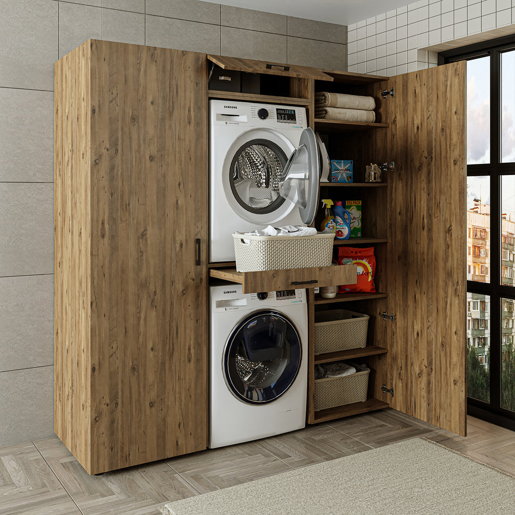Roomart kastwand DUO-I, 187 cm, wasmachine en droger boven elkaar, in 3 kleuren