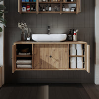 Roomart Badezimmermöbel GUSTO 120 cm – Keramik Waschbecken &/oder Unterschrank – Modernes Design – Varianten wählbar – Eiche oder Weiß badezimmerschrank, waschbecken, badezimmermöbel, badschrank, badezimmer, mit, unterschrank, badmöbel, set, waschtisch, m