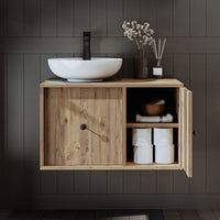 Roomart Badezimmermöbel GUSTO 75 cm – Keramik Waschbecken &/oder Unterschrank – Modernes Design – Varianten wählbar – Eiche oder Weiß - badezimmerschrank, waschbecken, badezimmermöbel, badschrank, badezimmer, mit, unterschrank, badmöbel, set, waschtisch, 