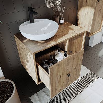 Roomart Badezimmermöbel GUSTO 75 cm – Keramik Waschbecken &/oder Unterschrank – Modernes Design – Varianten wählbar – Eiche oder Weiß - badezimmerschrank, waschbecken, badezimmermöbel, badschrank, badezimmer, mit, unterschrank, badmöbel, set, waschtisch, 