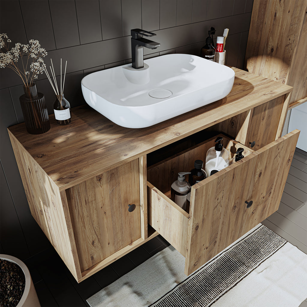 Roomart Badezimmermöbel GUSTO 120 cm – Keramik Waschbecken &/oder Unterschrank – Modernes Design – Varianten wählbar – Eiche oder Weiß badezimmerschrank, waschbecken, badezimmermöbel, badschrank, badezimmer, mit, unterschrank, badmöbel, set, waschtisch, m