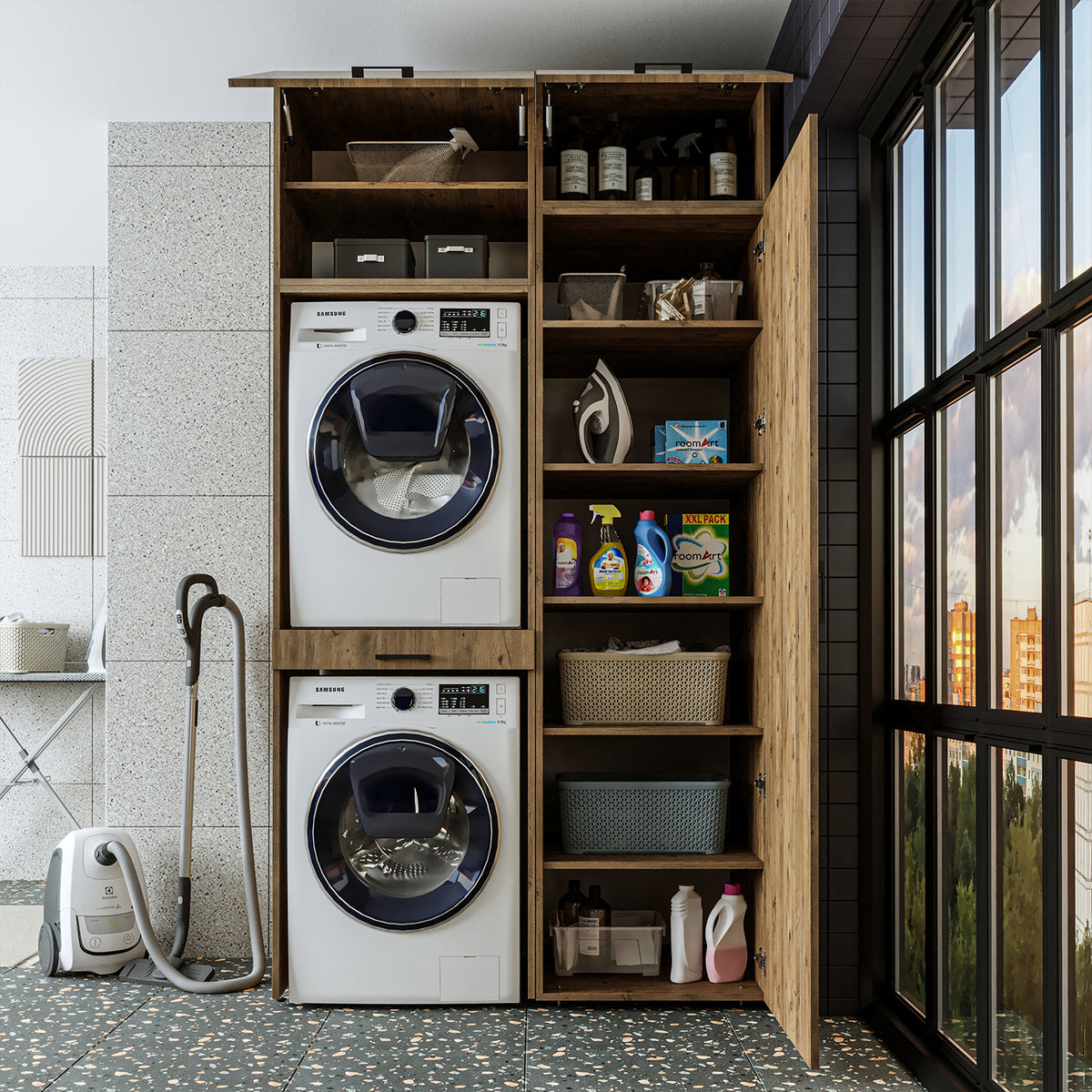 Roomart wasmachinekast DUO-I, 127 cm, ombouwkast voor wasmachine & droger, in 3 kleuren