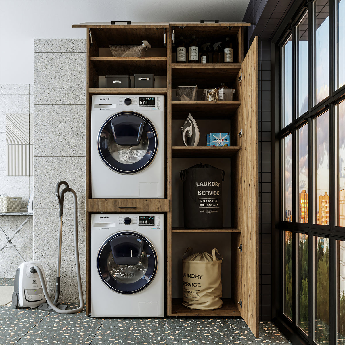 Roomart wasmachinekast DUO-I, 127 cm, ombouwkast voor wasmachine & droger, in 3 kleuren