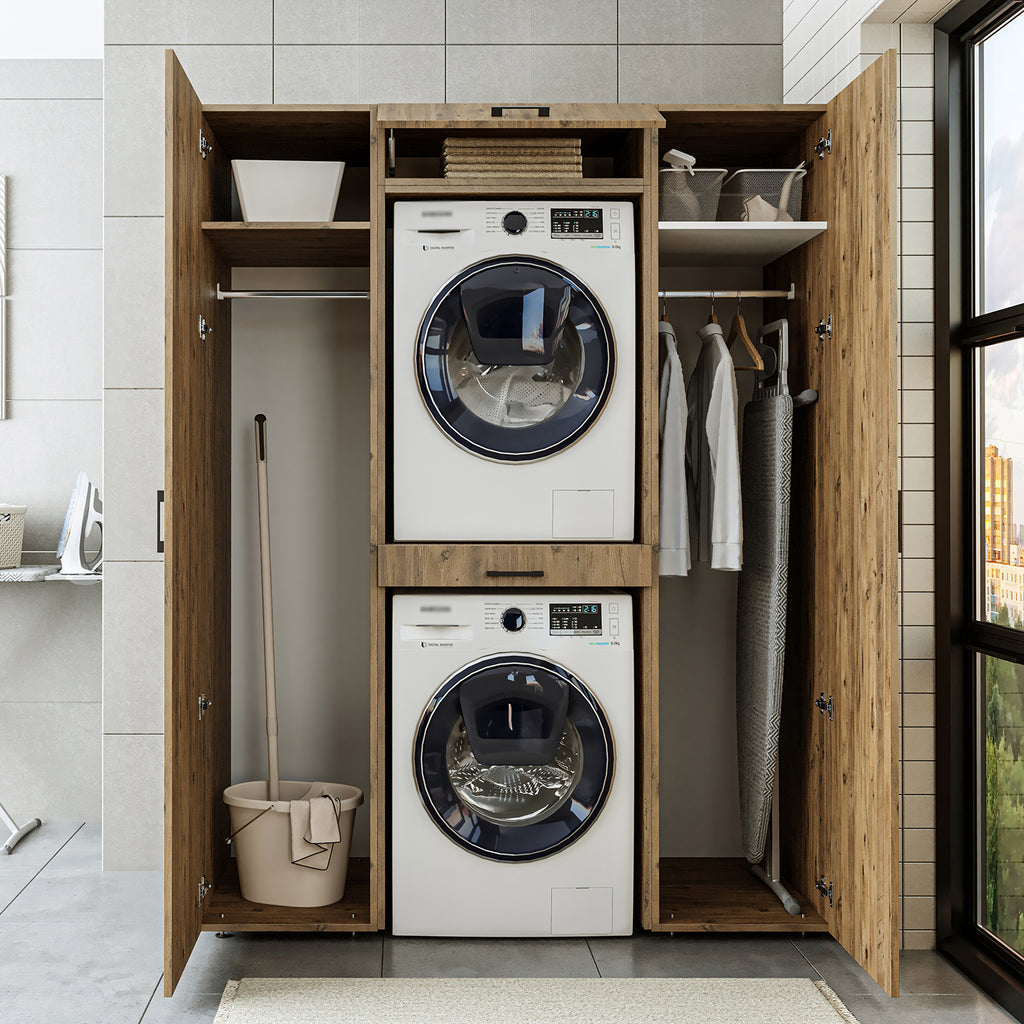 Roomart kastwand DUO-I, 157 cm, wasmachine en droger boven elkaar, in 3 kleuren