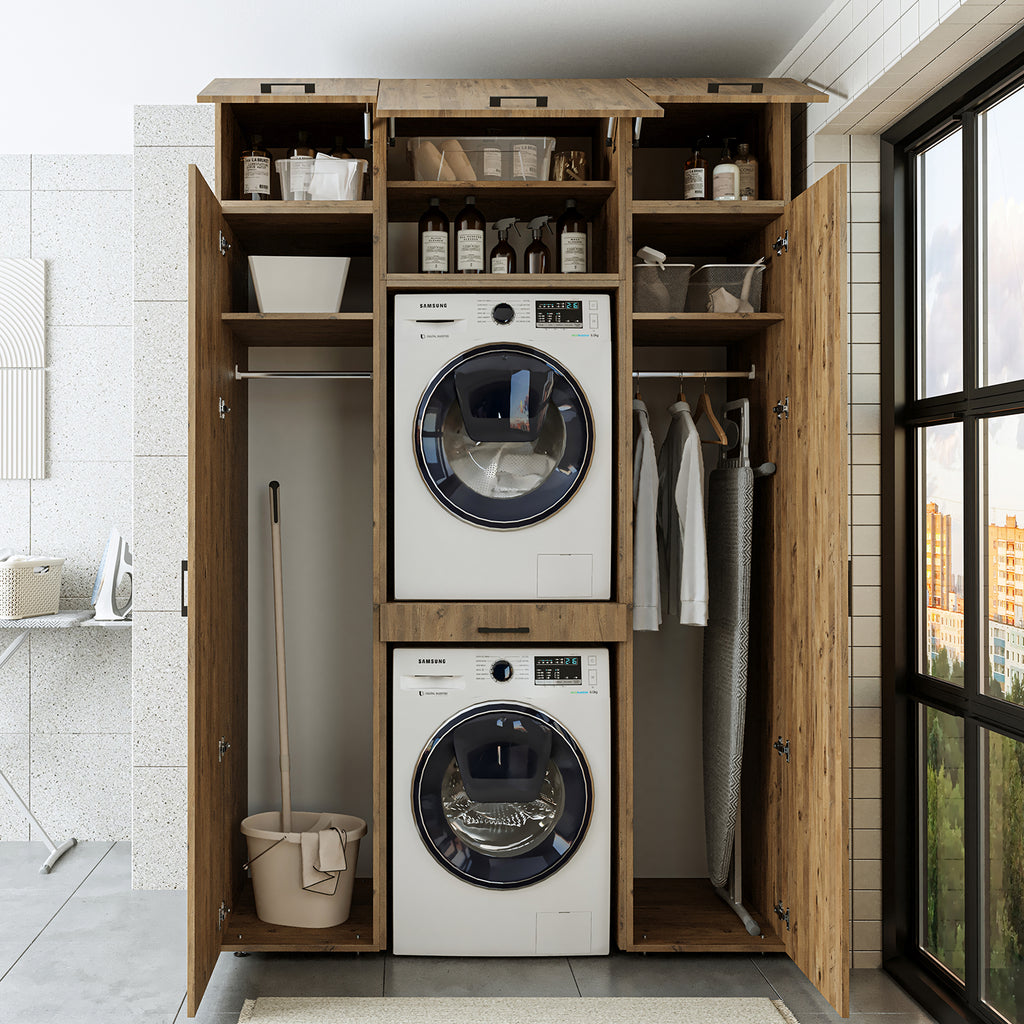 Roomart wasmachinekast 157 cm, voor 2 apparaten met 2 hoge kasten, in 3 kleuren