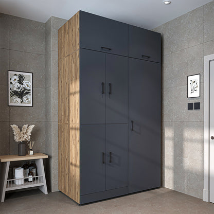 Roomart Waschmaschinenschrank " DORA SET" für Trockner & Waschmaschine, 130 cm breit, in 4 Farben, mit Türen & Ausziehbrett • Weiß • Weiß Eiche • Anthrazit Eiche • Eiche - waschmaschinenschrank, waschmaschinenregal, waschturm, schrank, weiß, waschmaschine