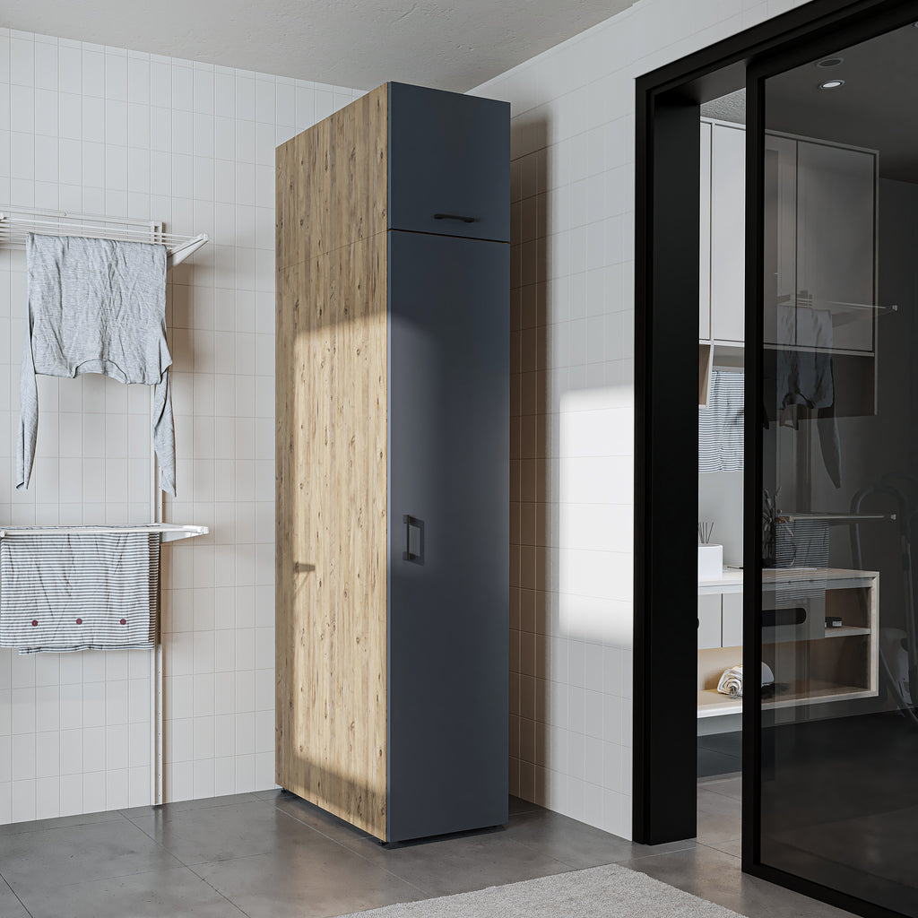 Roomart • DORA Hochschrank 45cm Breit • Weiß • Weiß Eiche • Eiche • Anthracit Eiche - waschmaschinenschrank, waschmaschinenregal, waschturm, schrank, weiß, waschmaschinen, unterschrank, waschmaschine, trockner, haushaltsschrank, schränke, badschrank, hoch