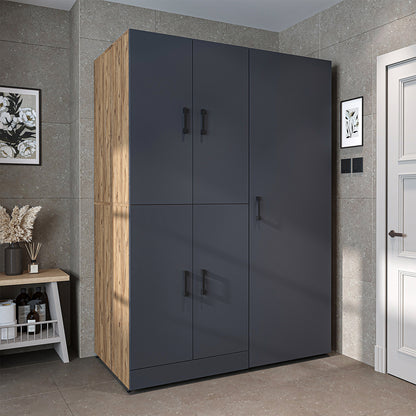 Roomart Waschmaschinenschrank " DORA SET" für Trockner & Waschmaschine, 130 cm breit, in 4 Farben, mit Türen & Ausziehbrett • Weiß • Weiß Eiche • Anthrazit Eiche • Eiche - waschmaschinenschrank, waschmaschinenregal, waschturm, schrank, weiß, waschmaschine