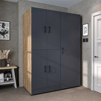 Roomart Waschmaschinenschrank " DORA SET" für Trockner & Waschmaschine, 130 cm breit, in 4 Farben, mit Türen & Ausziehbrett • Weiß • Weiß Eiche • Anthrazit Eiche • Eiche - waschmaschinenschrank, waschmaschinenregal, waschturm, schrank, weiß, waschmaschine