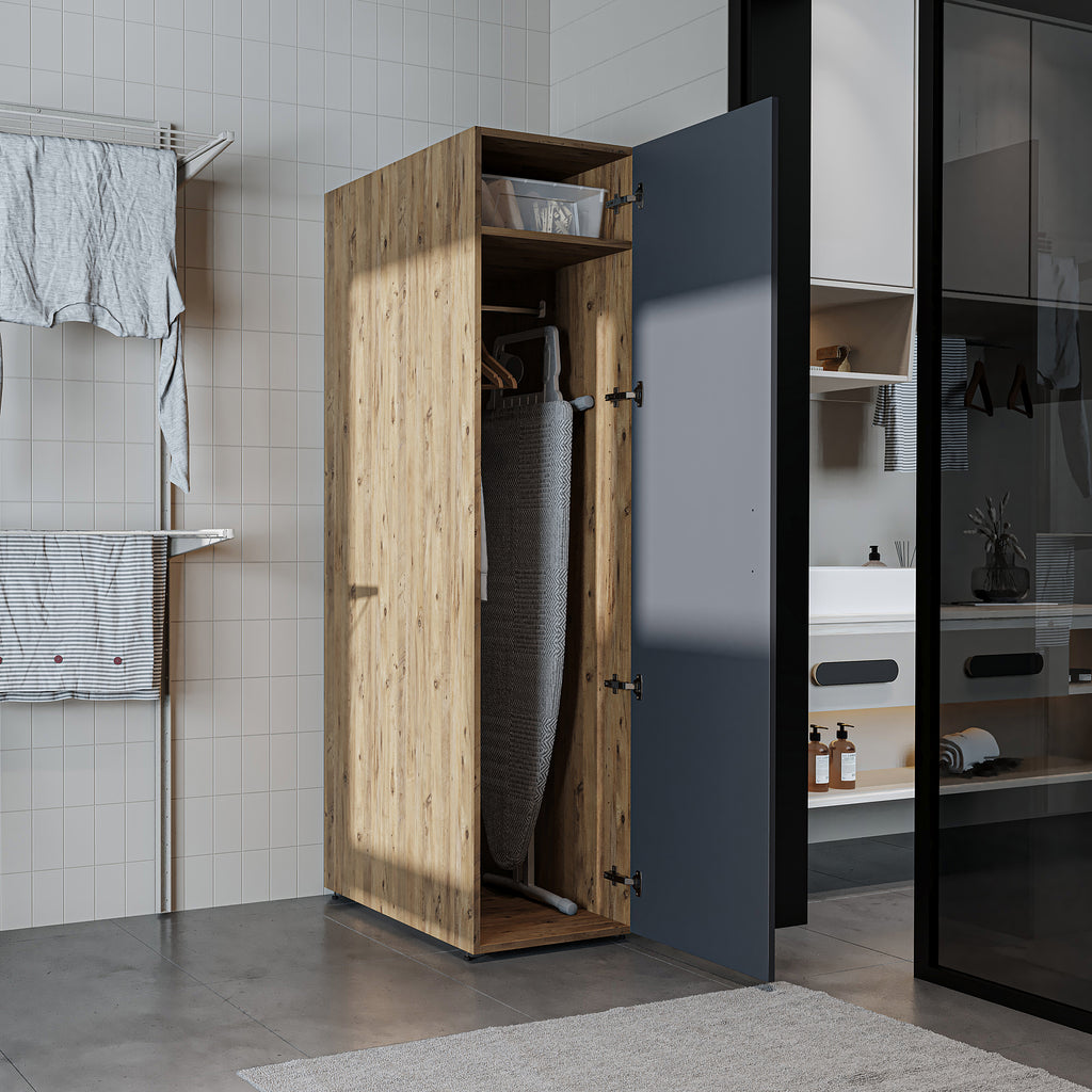 Roomart • DORA Hochschrank 45cm Breit • Weiß • Weiß Eiche • Eiche • Anthracit Eiche - waschmaschinenschrank, waschmaschinenregal, waschturm, schrank, weiß, waschmaschinen, unterschrank, waschmaschine, trockner, haushaltsschrank, schränke, badschrank, hoch