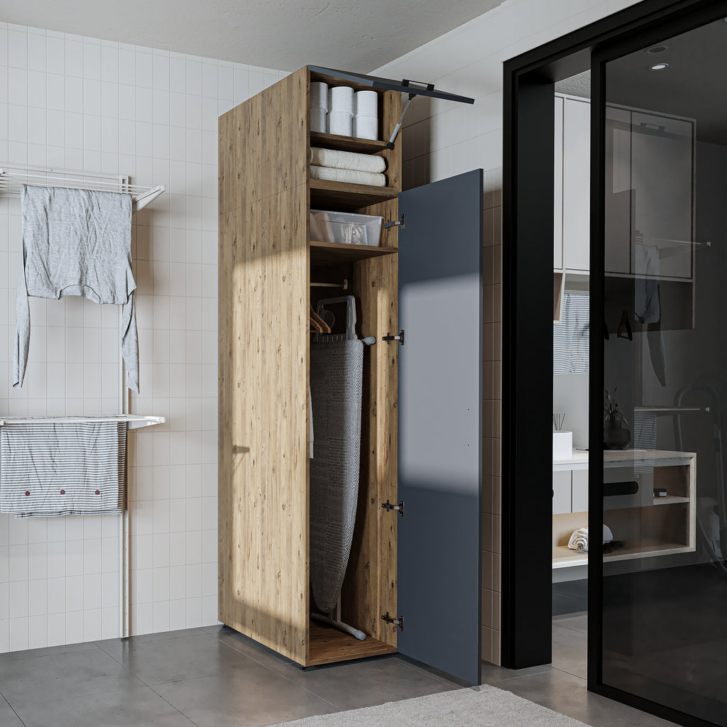 Roomart • DORA Hochschrank 45cm Breit • Weiß • Weiß Eiche • Eiche • Anthracit Eiche - waschmaschinenschrank, waschmaschinenregal, waschturm, schrank, weiß, waschmaschinen, unterschrank, waschmaschine, trockner, haushaltsschrank, schränke, badschrank, hoch