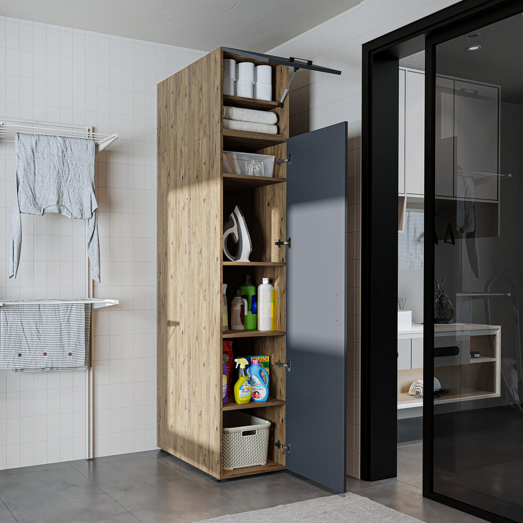 Roomart • DORA Hochschrank 45cm Breit • Weiß • Weiß Eiche • Eiche • Anthracit Eiche - waschmaschinenschrank, waschmaschinenregal, waschturm, schrank, weiß, waschmaschinen, unterschrank, waschmaschine, trockner, haushaltsschrank, schränke, badschrank, hoch