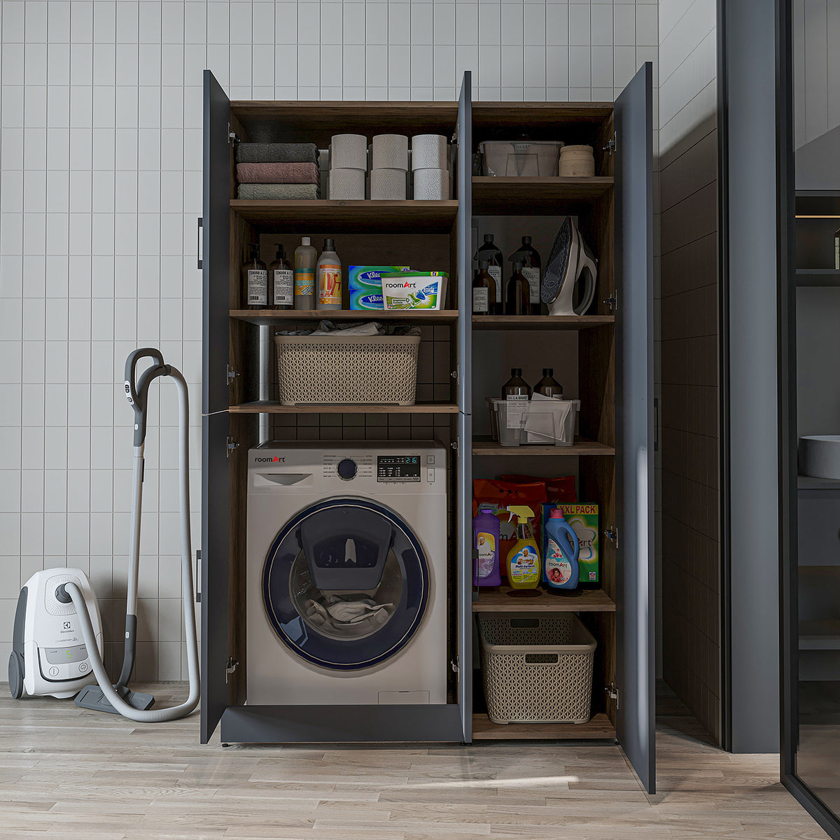 Roomart wasmachinekast DORA-II, 115 cm, voor wasmachine en droger, in 5 kleuren