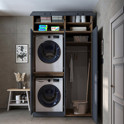 Roomart wasmachinekast DORA-I, 130 cm, met uittrekplank en hoge kast, 5 kleuren