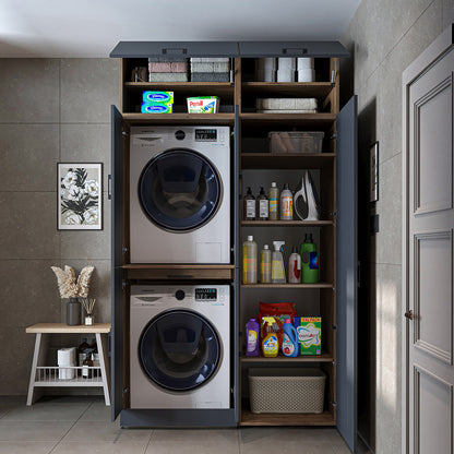 Roomart wasmachinekast DORA-I, 130 cm, met uittrekplank en hoge kast, 5 kleuren