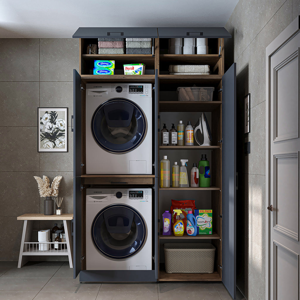 Roomart wasmachinekast DORA-I, 130 cm, met uittrekplank en hoge kast, 5 kleuren