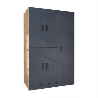 Roomart Waschmaschinenschrank " DORA SET" für Trockner & Waschmaschine, 115 cm breit, in 4 Farben, mit Türen & Ausziehbrett • Weiß • Weiß Eiche • Anthrazit Eiche • Eiche - waschmaschinenschrank, waschmaschinenregal, waschturm, schrank, weiß, waschmaschine